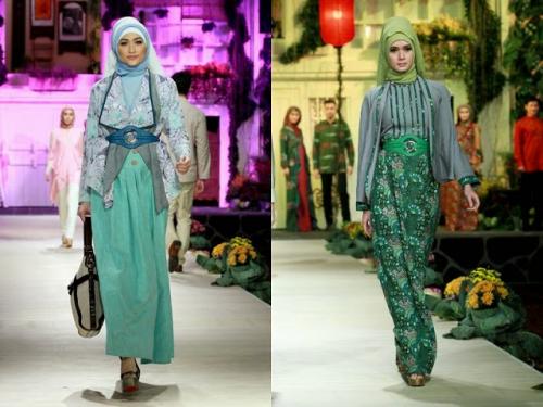 model baju batik muslim untuk pesta kesan natural